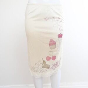 y2k cream lace trim unicorn cupcake midi skirt